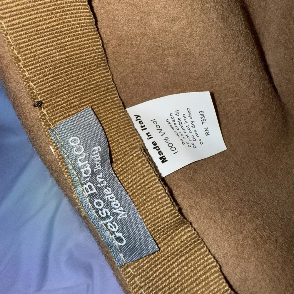 Gelso Bianco Brown Pinch  Wool Fedora Hat Italy Wide Brim